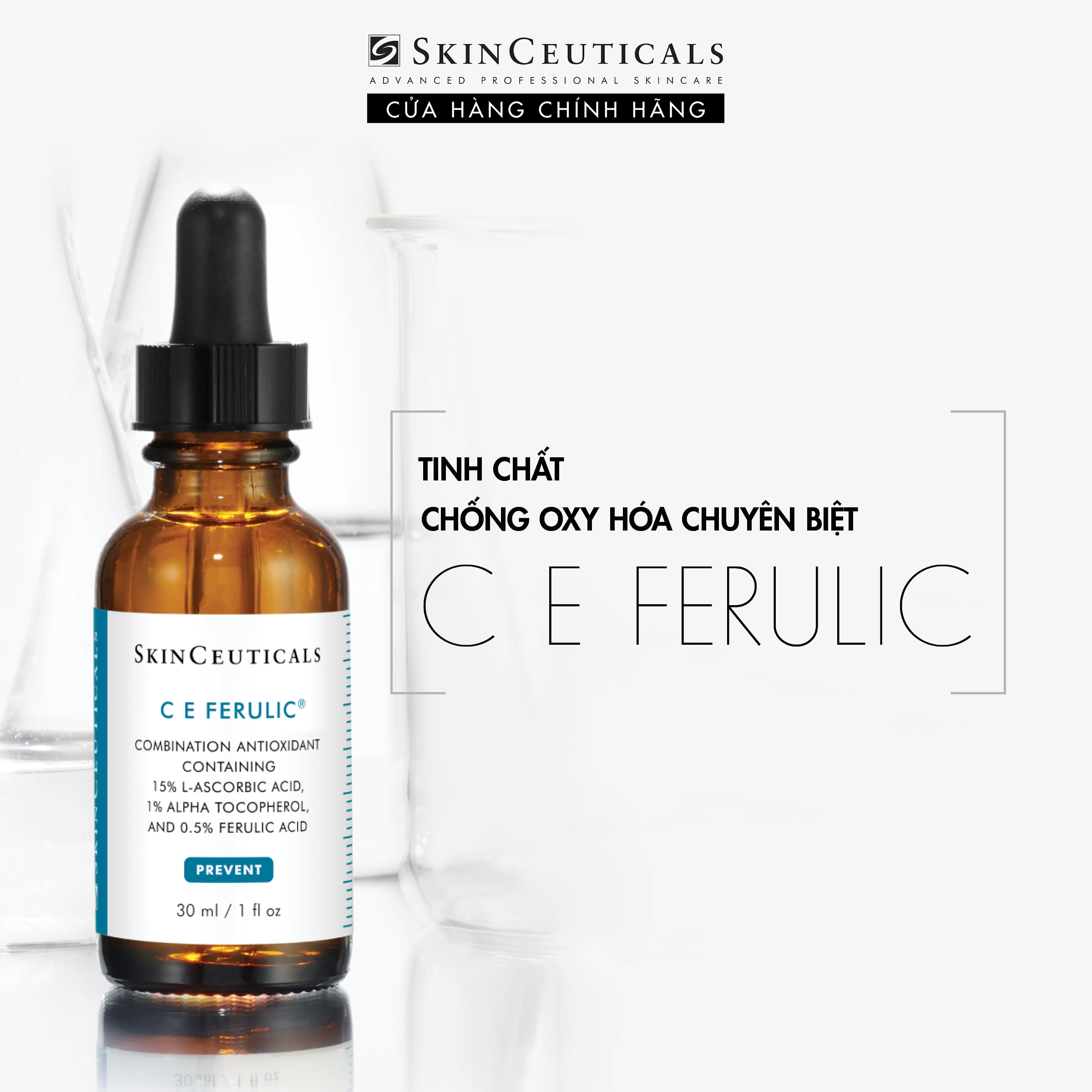Tinh chất Vitamin C Skinceuticals C E Ferulic hỗ trợ ngăn ngừa tình trạng oxy hoá trên da giúp làn da trở nên khoẻ mạnh và săn chắc hơn 30ml