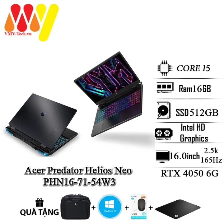 Laptop Acer Predator Helios Neo PHN16-71-54W3, i5-13500Hx, Ram 16GB, SSD 512GB, RTX 4050 6GB, 16inch 2.5K 165Hz Led RGB, tặng kèm bộ quà tặng cao cấp | Lazada Việt Nam