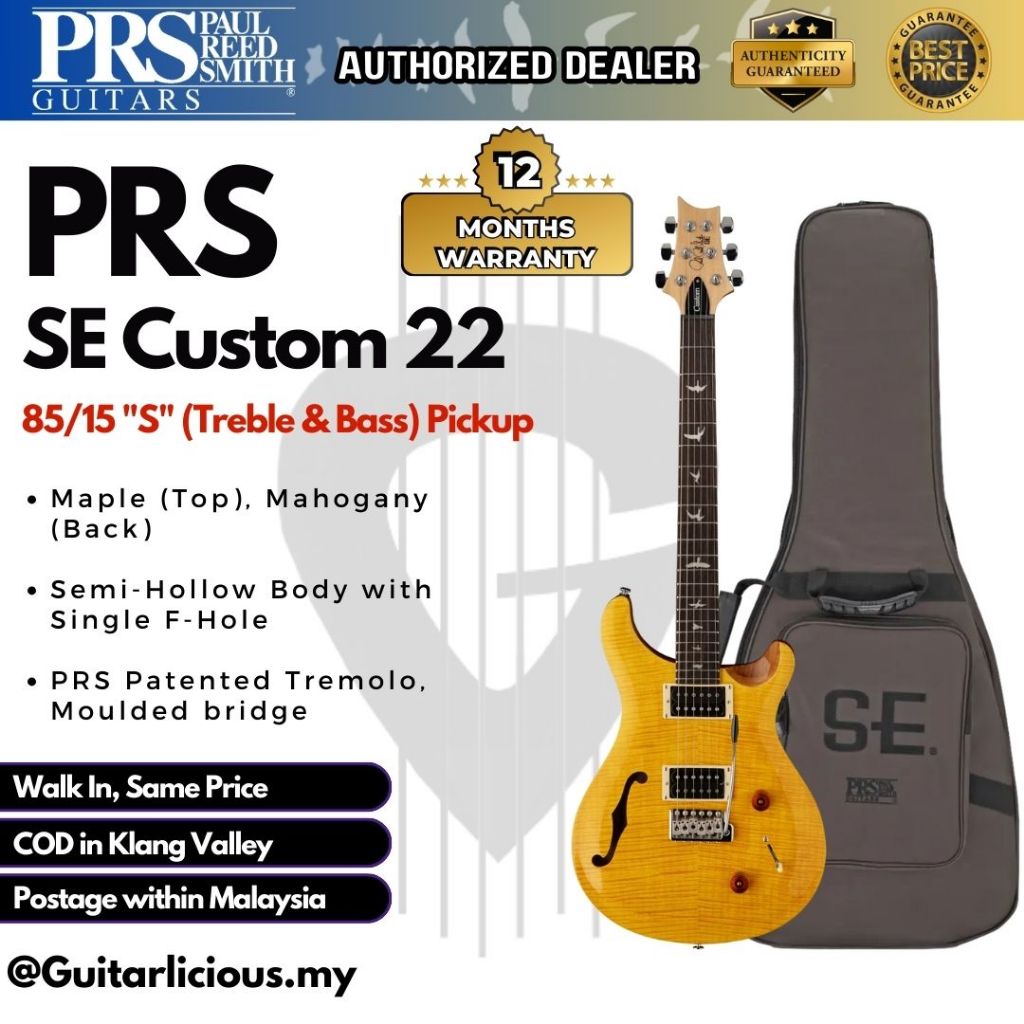 PRS SE Custom 22 Semi Hollow Electric Guitar with Bag, Santana Yellow | Shopee Malaysia