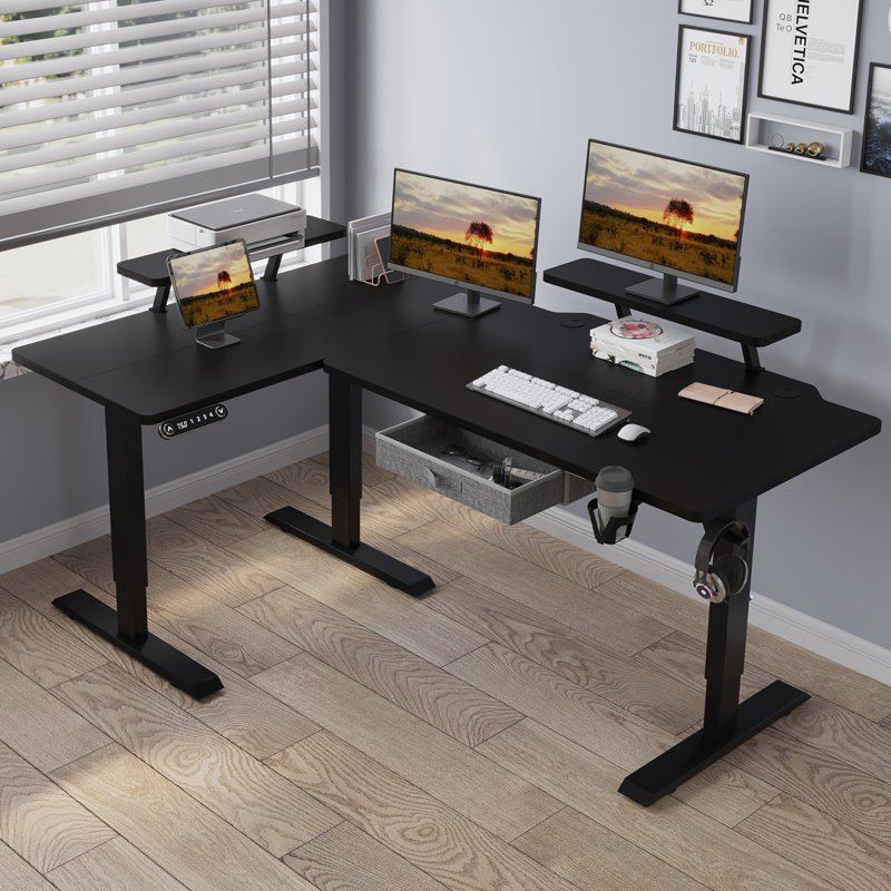 Mxtark 1.6M L Shape Electric Standing Desk Multi-functional Left and right table With Wheels | Shopee Việt Nam