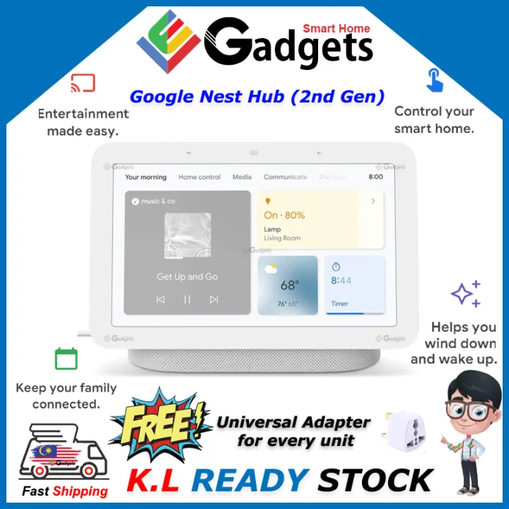 Google Nest Hub Smart Display Speaker 2nd Gen [Free Adapter] works with Tuya Smart Life eWeLink BroadLink Home Assistant | Lazada Malaysia