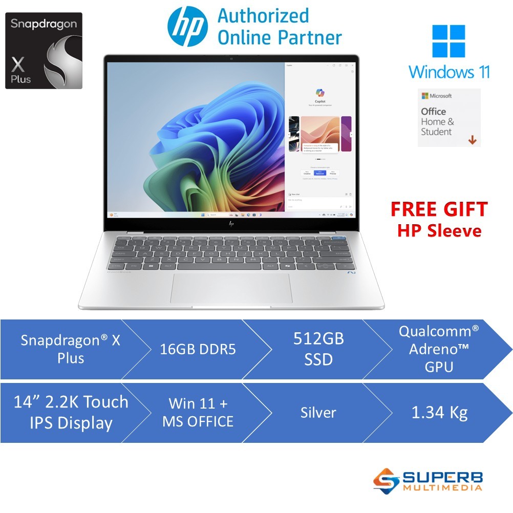 HP OmniBook x Laptop 14-fe1013QU - Silver (SD X Plus/16GB RAM/512GB SSD/14" Diagonal 2.2K Touch Display) | Shopee Malaysia