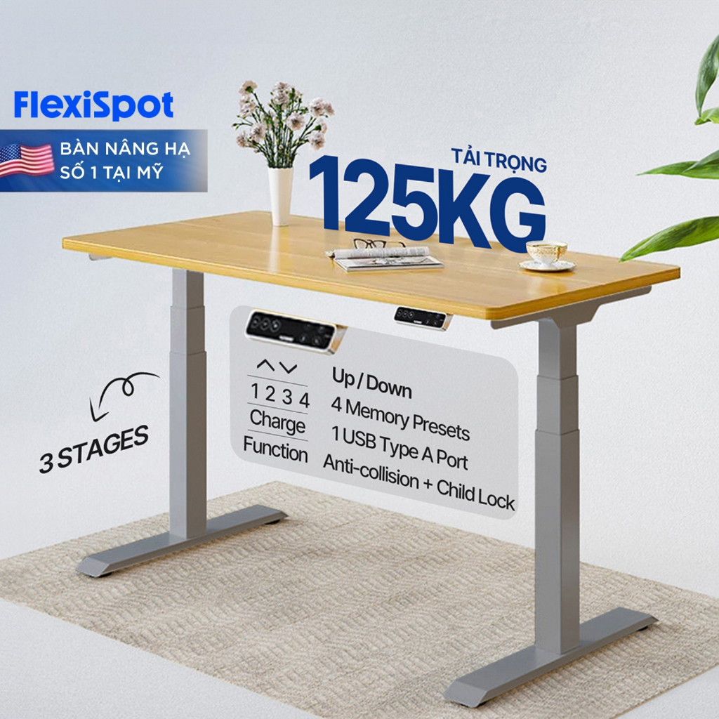 Bàn Làm Việc Đứng Nâng Hạ Chiều Cao DERGO Flexispot E7 (Premium Plus- 3 Stages) | Shopee Việt Nam
