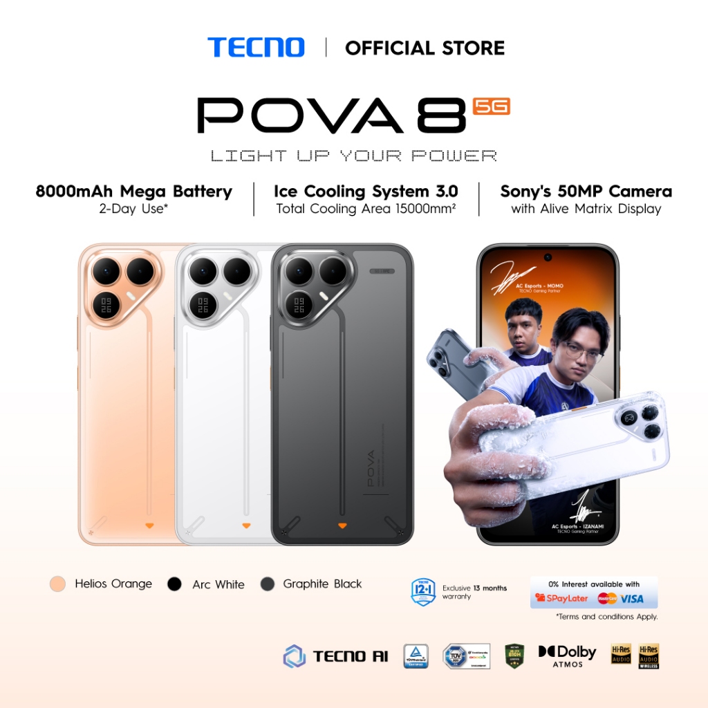 TECNO POVA 8 5G Smartphone (16GB* RAM + 256GB ROM) Sony's 50MP Camera/8000mAh/ MediaTek 7100 5G / 144Hz | Shopee Malaysia