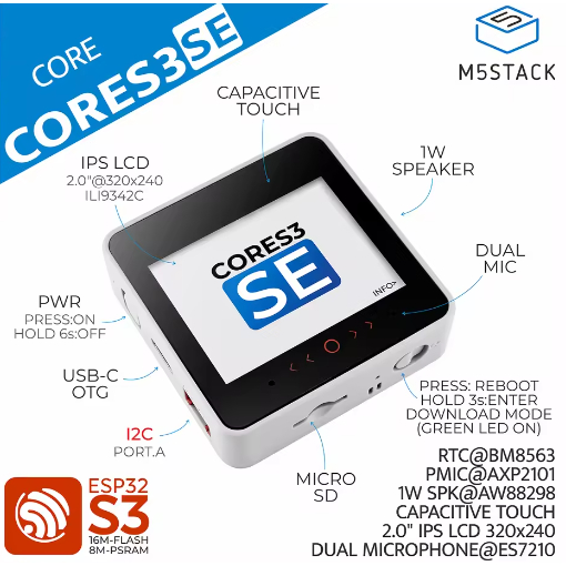 M5Stack CoreS3 SE Lightweight version ESP32S3 IoT Controller Xiaozhi AI Robot | Shopee Malaysia