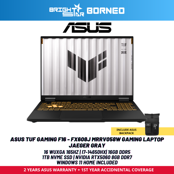 ASUS TUF GAMING F16 FX608J-MRRV058W Gaming Laptop - 16 WUXGA 165HZ/I7-14650HX/16GB D5/1TB SSD/NVIDIA RTX5060 8GB DDR7/W11/2YRS