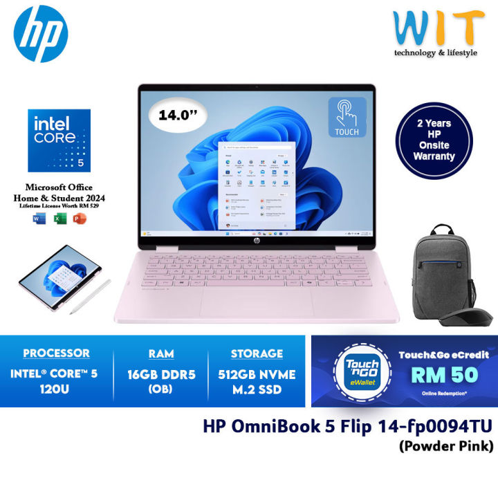 HP Omnibook 5 Flip 14-fp0094TU /14-fp0095TU (Intel Core 5-120U/16GB RAM/512GB SSD/14" 2K Touch/Office/W11/2Y) | Lazada Malaysia