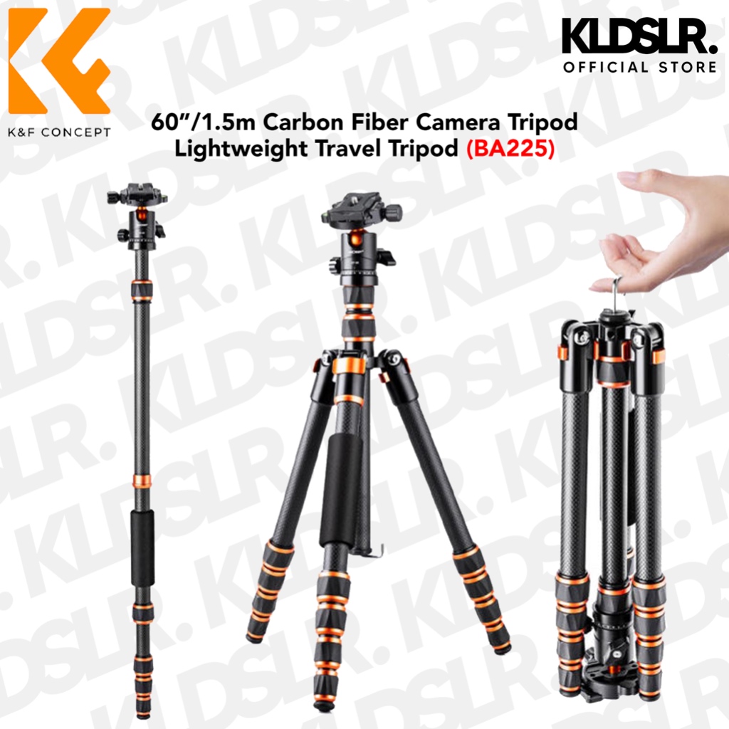 K&F Concept 60”/1.5m Carbon Fiber Camera Tripod Lightweight Travel Tripod 17.6lbs Load 360° Ball Head (BA225),Knf Tripop | Shopee Malaysia