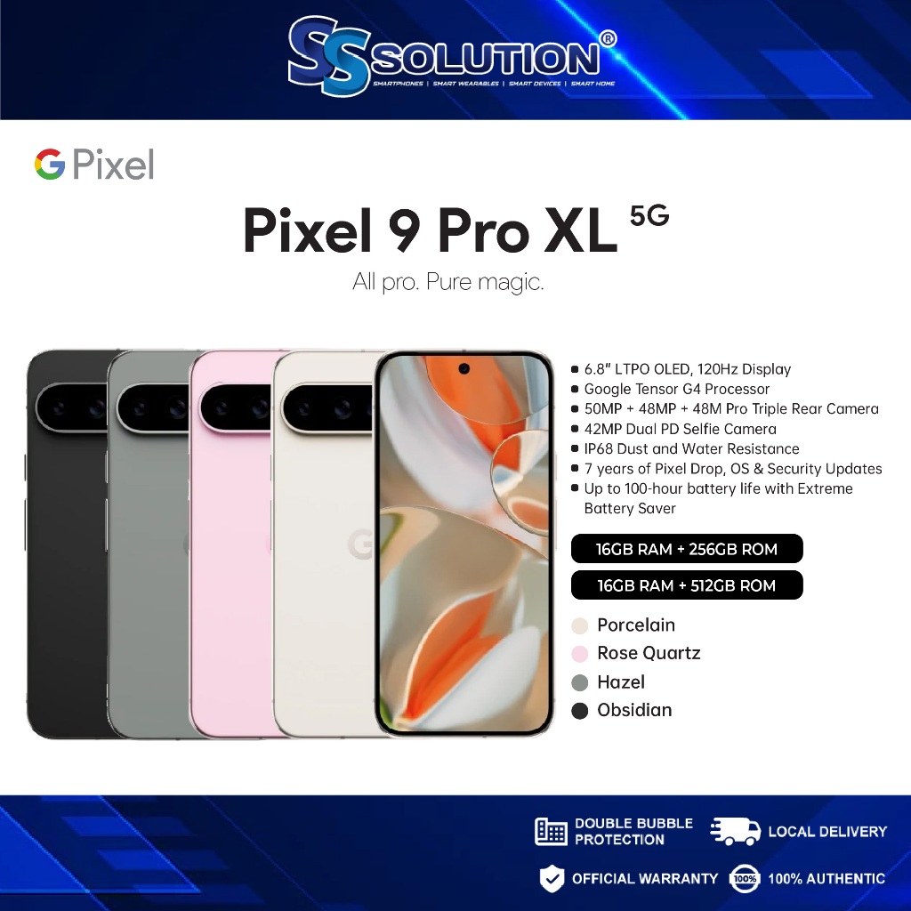 Google Pixel 9 Pro XL 5G (SG SET) (16GB + 256/512GB) 6.8" Super Actua Dsplay I Google Tensor G4 I Triple Camera 50MP