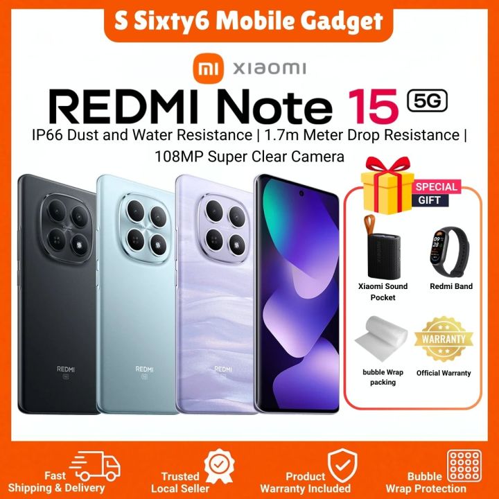 REDMI Note 15 5G | 108MP Camera | 5520mAh Battery | AMOLED 120Hz | IP66 | Snapdragon 6 Gen 3 | Original Xiaomi Malaysia Set