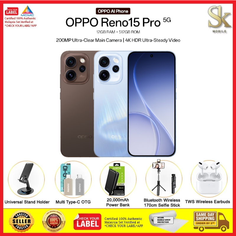 Oppo Reno15 Pro 5G Smartphone | 12GB RAM + 512GB ROM | Original Oppo Malaysia