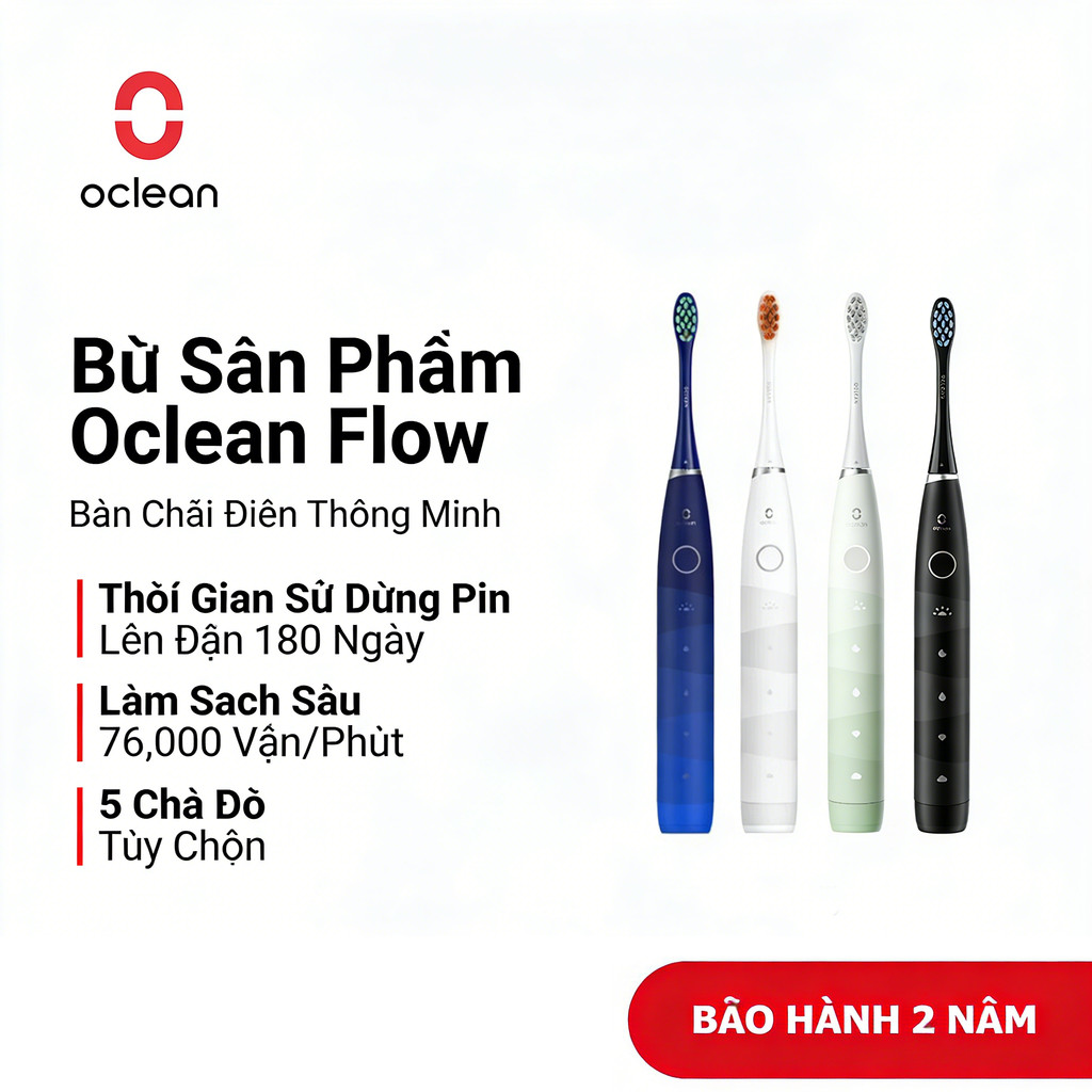 Bàn chải đánh răng Oclean Flow Sonic 5 chế độ Pin 180 ngày Bảo hành 2 năm Bàn chải đánh răng điện | Shopee Việt Nam