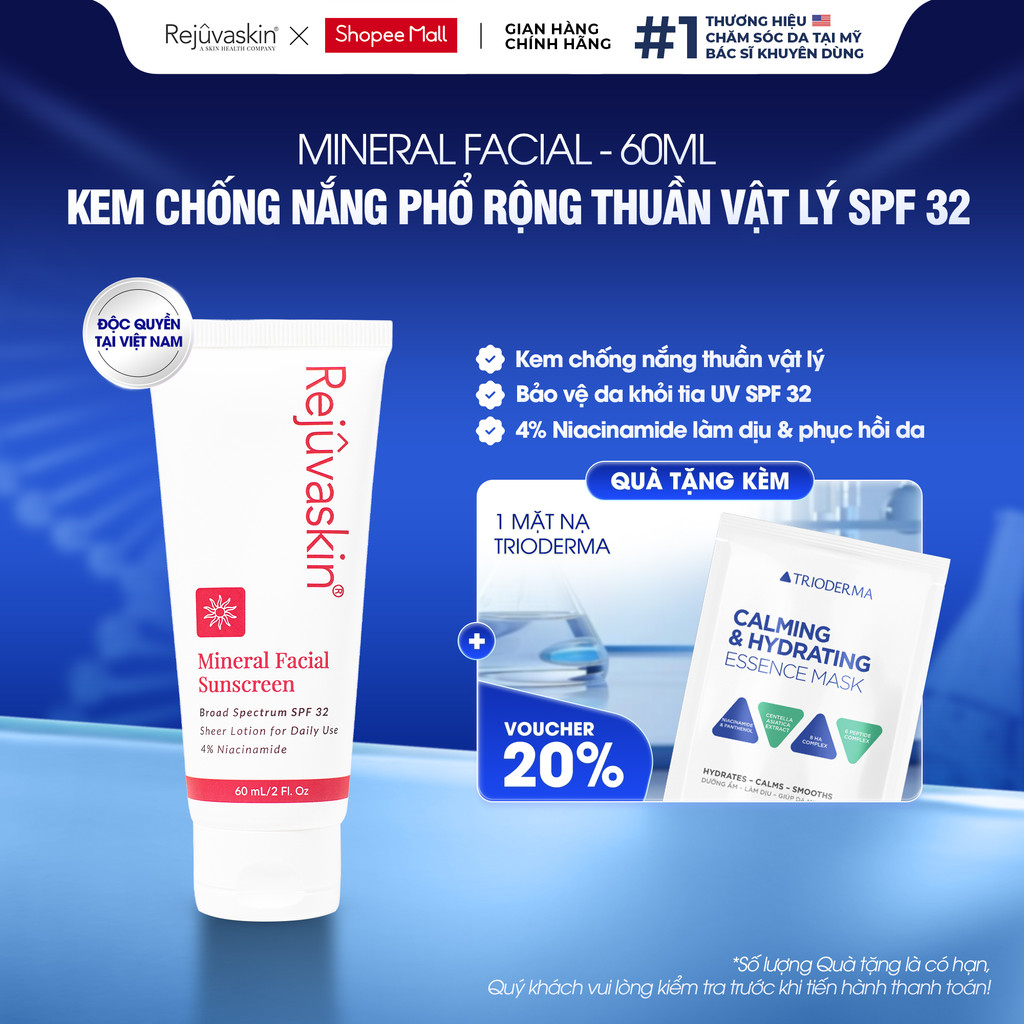 Kem Chống Nắng Vật Lý Rejuvaskin Mineral Facial SPF32 - Skincare Dưỡng Ẩm, Phục Hồi Da - 60ml | Shopee Việt Nam