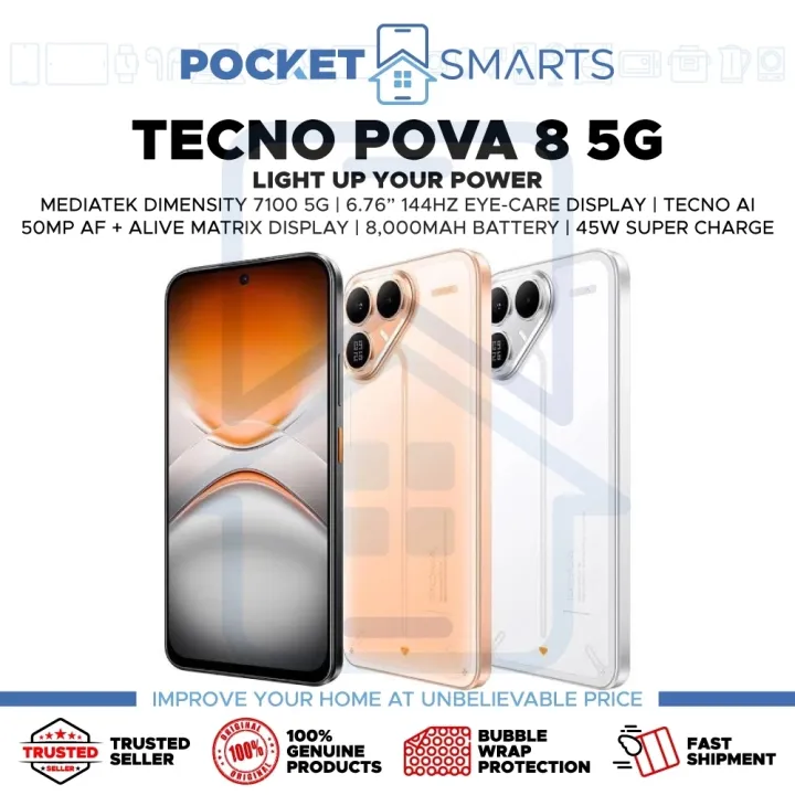 [Malaysia Set] Tecno Pova 8 5G (256GB ROM | 8GB RAM) 1 Year Tecno Malaysia Warranty | Lazada Malaysia