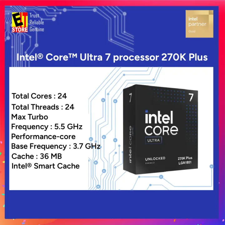 Intel Core Ultra 7 processor 270K Plus (36mb Cache Up to 5.5 GHz) Desktop Processor