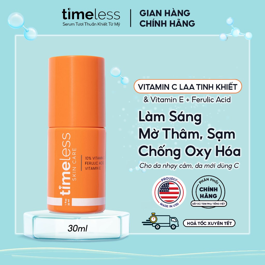 Serum Timeless Vitamin C Tinh Khiết (LAA) 10%+ E + Ferulic Acid 30ml Dưỡng Trắng Da Giảm Thâm | Shopee Việt Nam