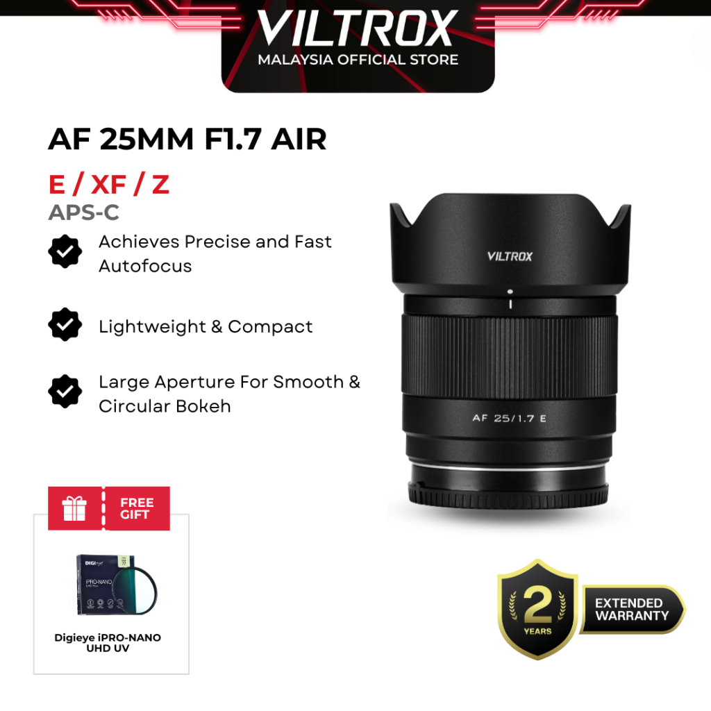VILTROX AF 25mm F1.7 Air E/Z/XF APS-C Autofocus Lens for SONY E-Mount FUJI X-Mount NIKON Z-Mount Cameras | Shopee Malaysia