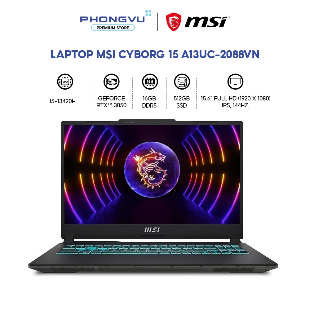Laptop Gaming Msi Cyborg 15 A13UC-2088VN (i5-13420H/ GeForce RTX™ 3050/ 16GB/ 512GB/ Win 11 Home) - Bảo hành 24 tháng | Shopee Việt Nam