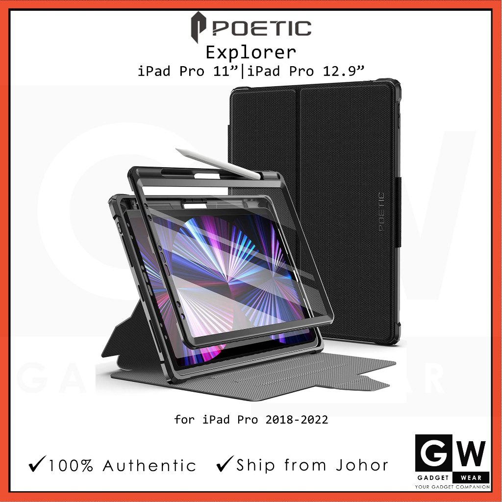 Poetic Explorer (Black) i Pad Pro 11/ 12.9 Rugged Case Cover with/ without Built-in Screen Protector | Shopee Malaysia