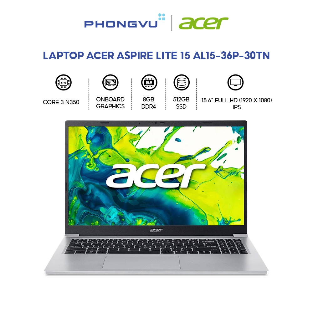 Laptop Acer Aspire Lite 15 AL15-36P-30TN (Core 3 N350/ 8GB/ 512GB/ Windows 11 Home SL) - Bảo hành 12 tháng | Shopee Việt Nam