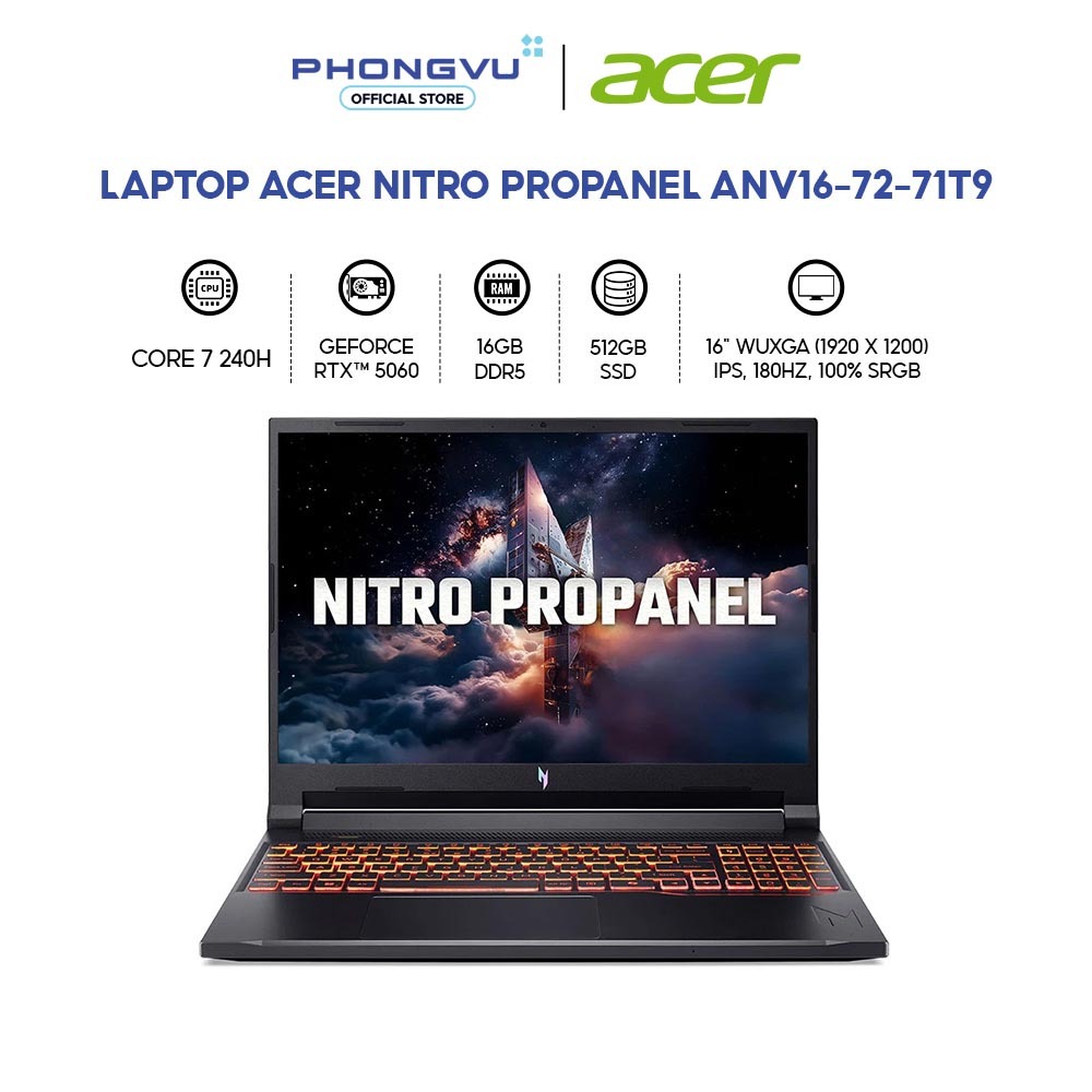 Laptop Acer Nitro ProPanel ANV16-72-71T9 - Core 7 240H - RAM 16GB - 512GB SSD - Bảo hành 24 tháng | Shopee Việt Nam