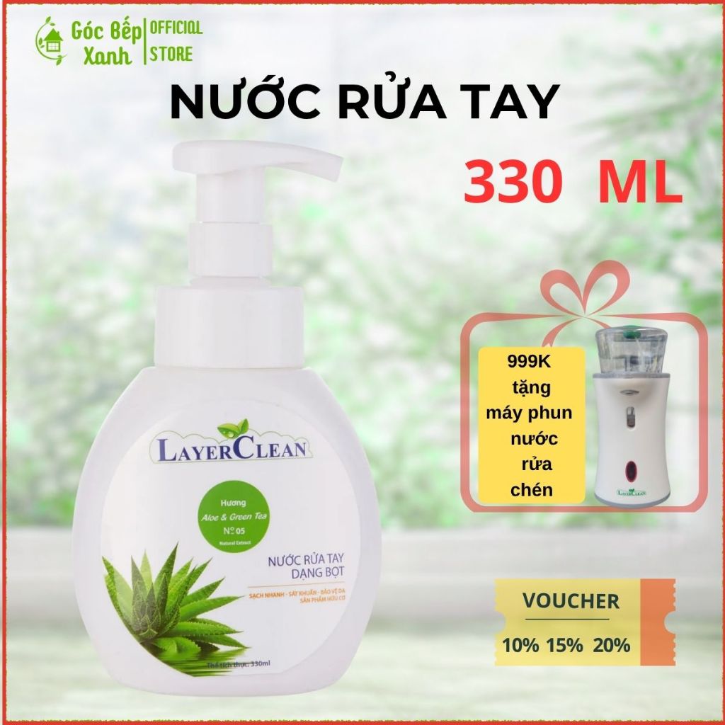 Nước rửa tay Layer clean, LayerClean Lô Hội Trà Xanh 330ml | Góc Bếp Xanh | Sạch Dịu Nhẹ | Shopee Việt Nam