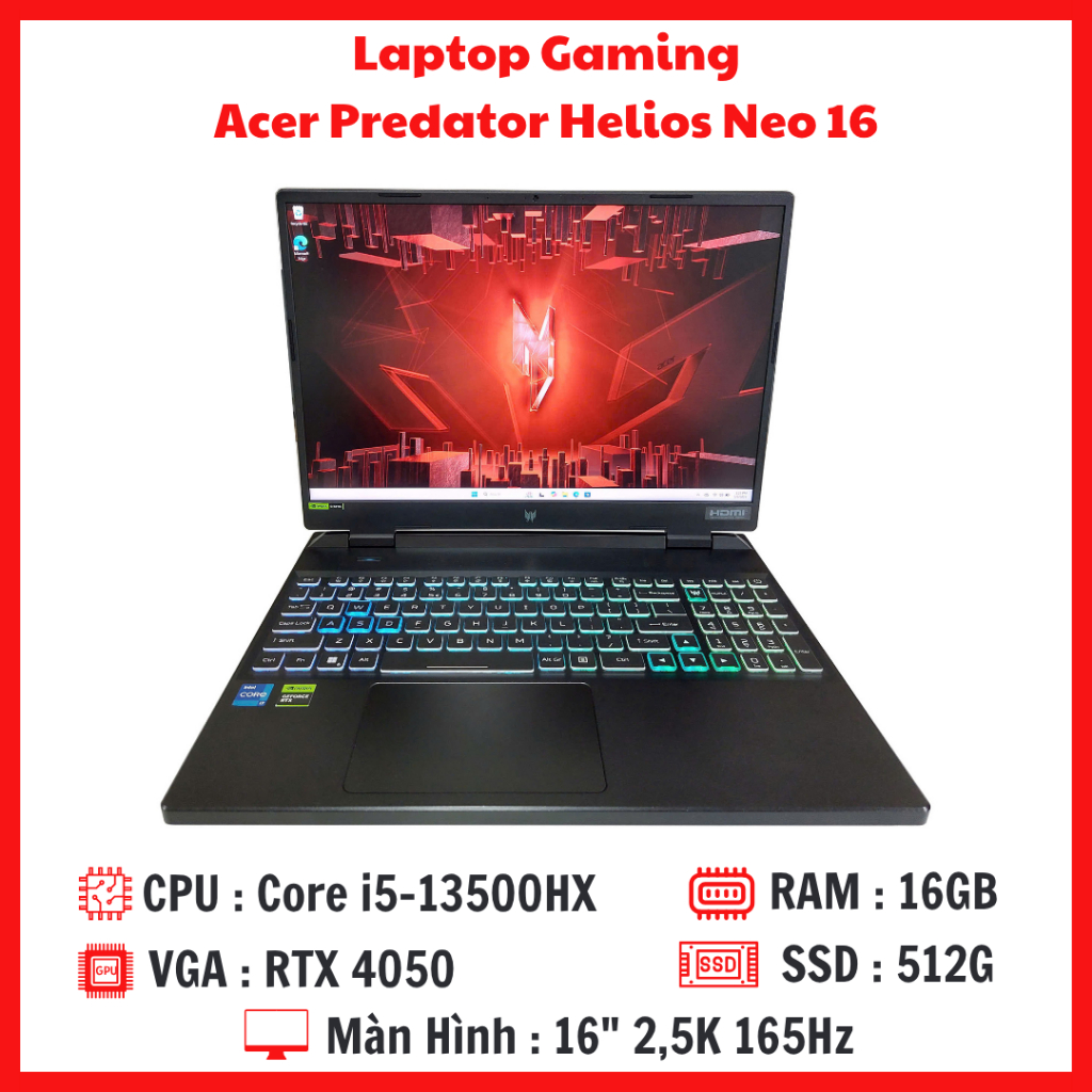 Laptop Gaming Acer Predator Helios Neo 16 PHN16 - Core i5 13500HX RTX 4050 16 inch 2,5K 165Hz | Shopee Việt Nam