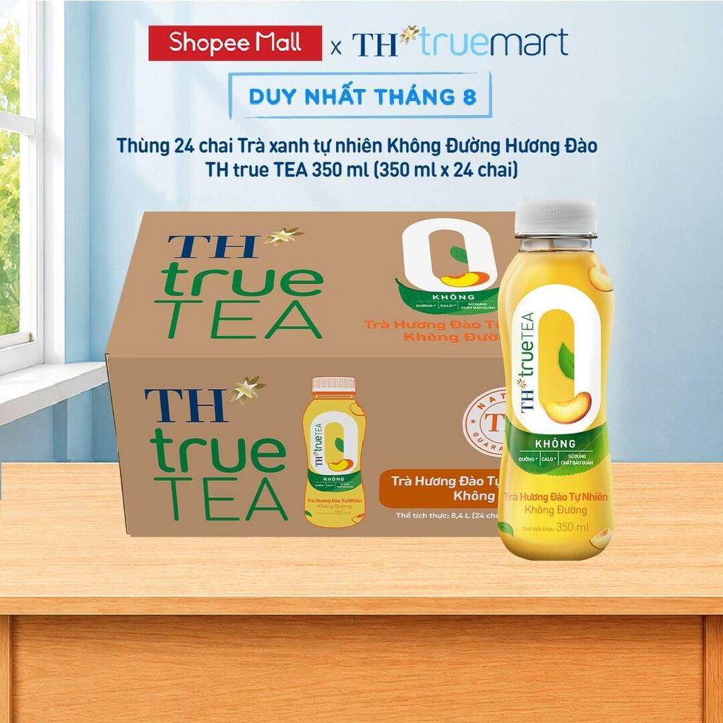Thùng 24 chai Trà xanh tự nhiên Không Đường Hương Đào TH true TEA 350 ml | Shopee Việt Nam
