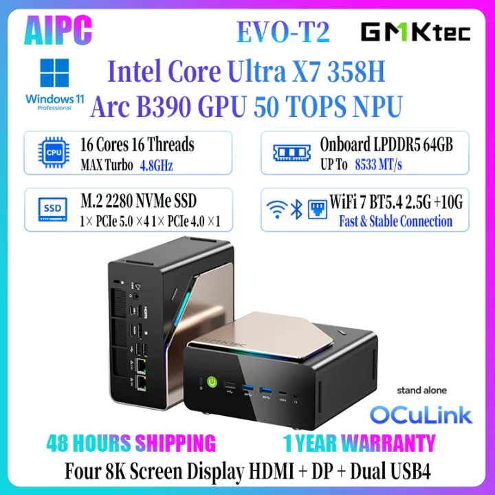 GMKtec EVO-T2 AI Mini PC Intel Core Ultra X7 358H 122 TOPS LPDDR5X 8533MT/s M.2 PCIe5.0 OCulink WiFi7 Gaming AI PC | Lazada Malaysia