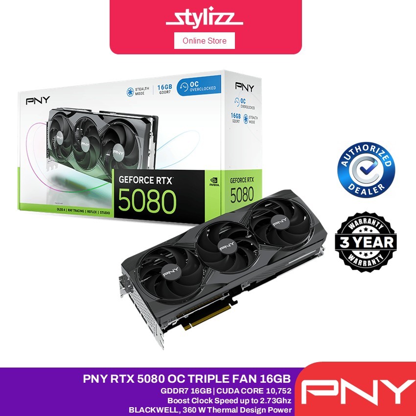 PNY GeForce NVIDIA RTX™ 5080 Overclocked Triple Fan GPU - 16GB GDDR7 Graphic Card | Shopee Malaysia