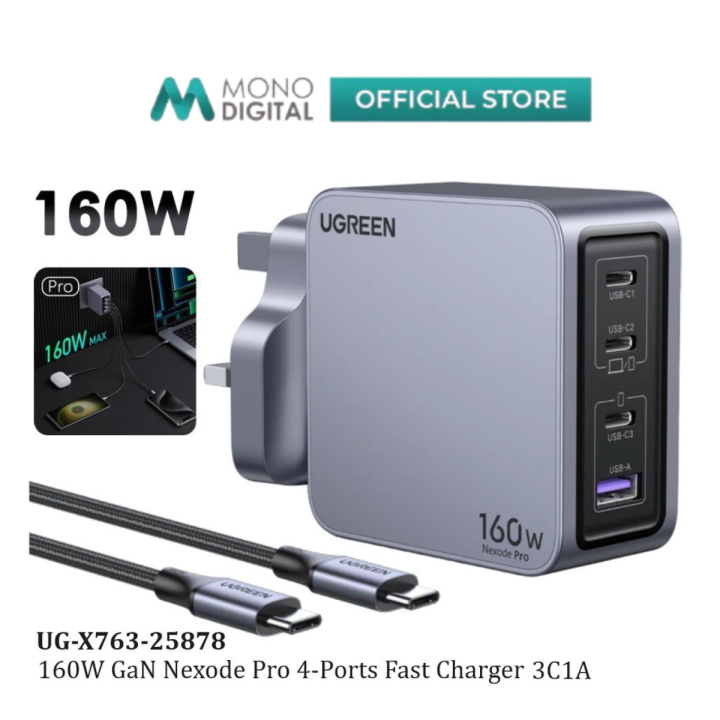 UGREEN NEXODE PRO 160W / 100W / 65W GAN FAST CHARGER WALL ADAPTER FAST CHARGE WITH USB-C TO USB-C CABLE 1.5M | Lazada Malaysia