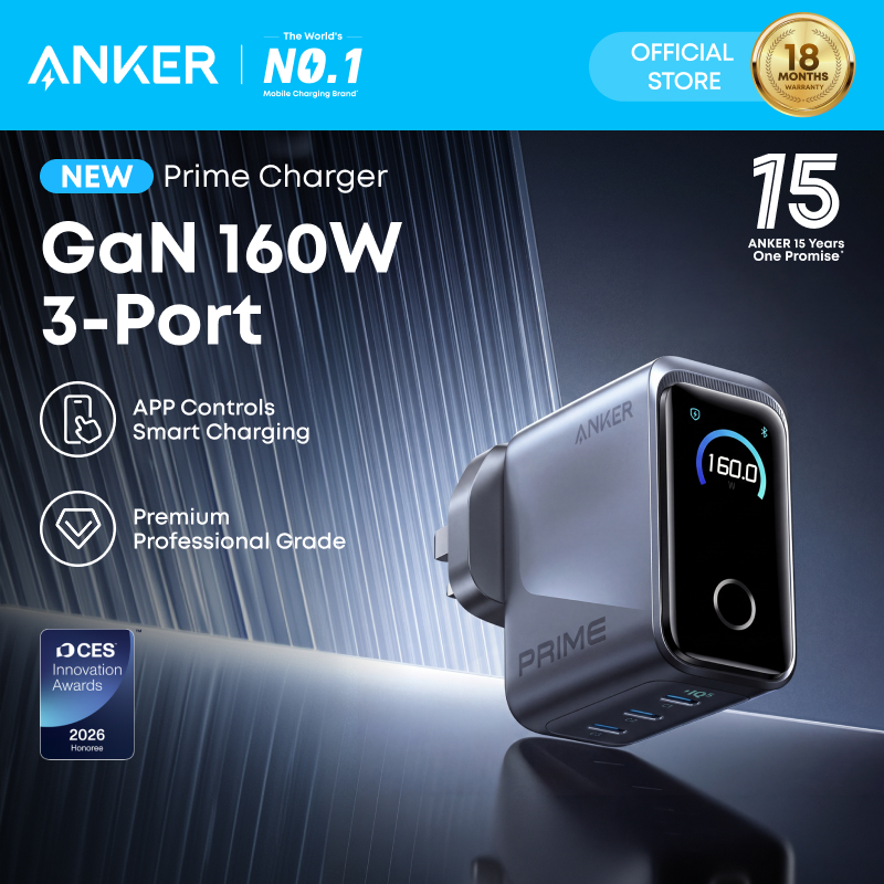 ANKER Prime Charger 160W Fast Charging 3-Port USB C GaN Prime Charger Compact Foldable Smart Display Charger for iphone/ipad - A2687 | Shopee Malaysia
