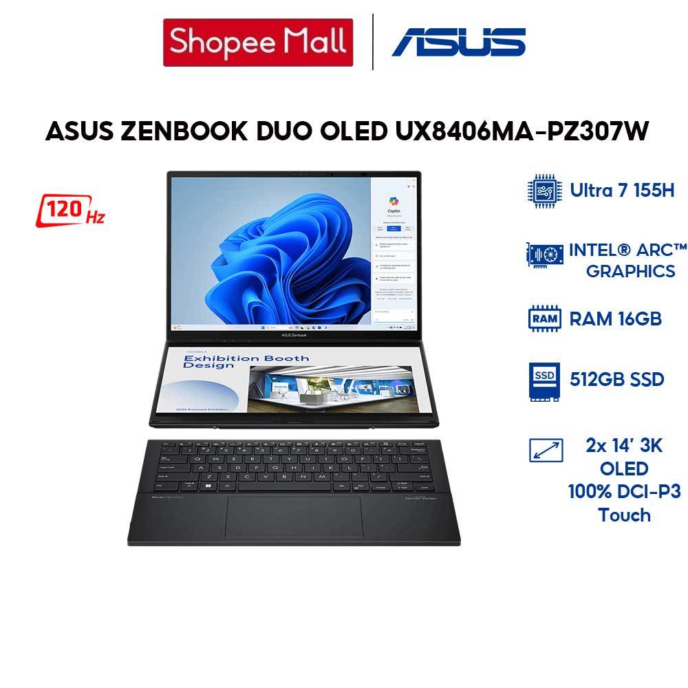 Laptop ASUS ZenBook Duo OLED UX8406MA-PZ307W Ultra 7 155H | 16GB | 512GB | 2x 14' 3K OLED 100% DCI-P3 Touch | Shopee Việt Nam