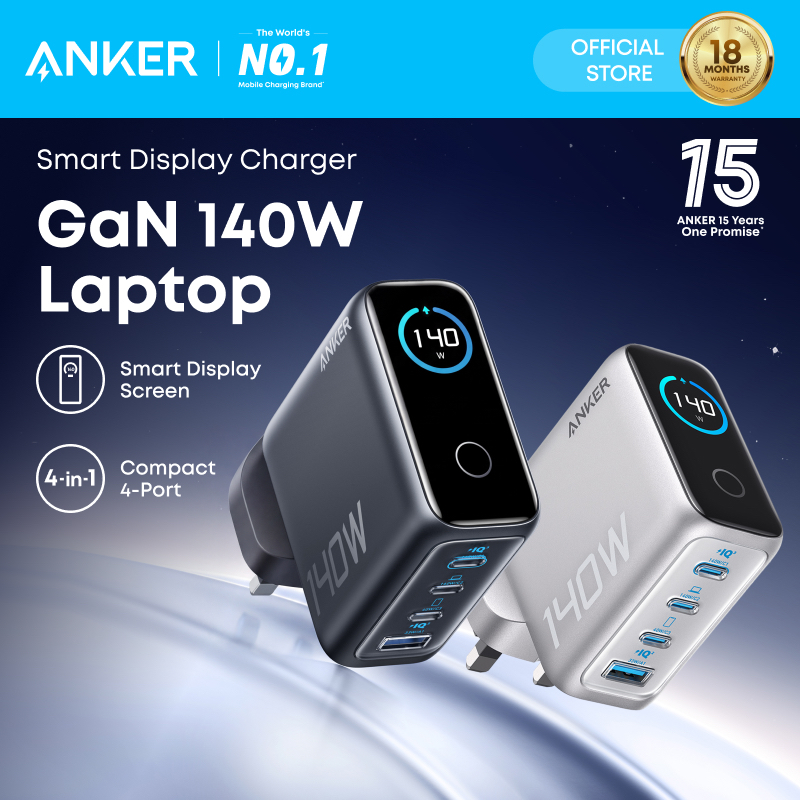 ANKER 4-Port GaN Charger Smart Touch Display Fast Charging for MacBook/iPhone/Samsung/Gaming (140W) | Shopee Malaysia