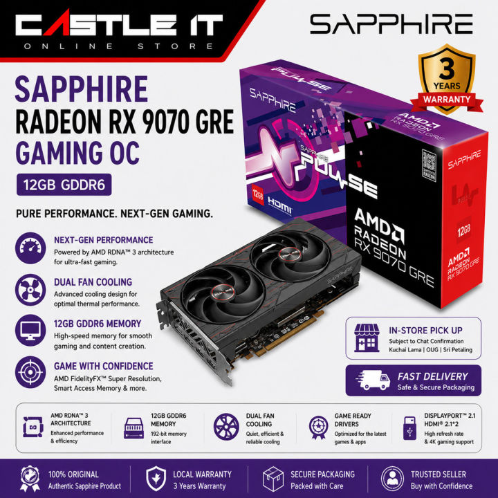 Sapphire Radeon RX 9070 GRE Gaming OC 12GB GDDR6 Dual Fan Graphics Card | Lazada Malaysia