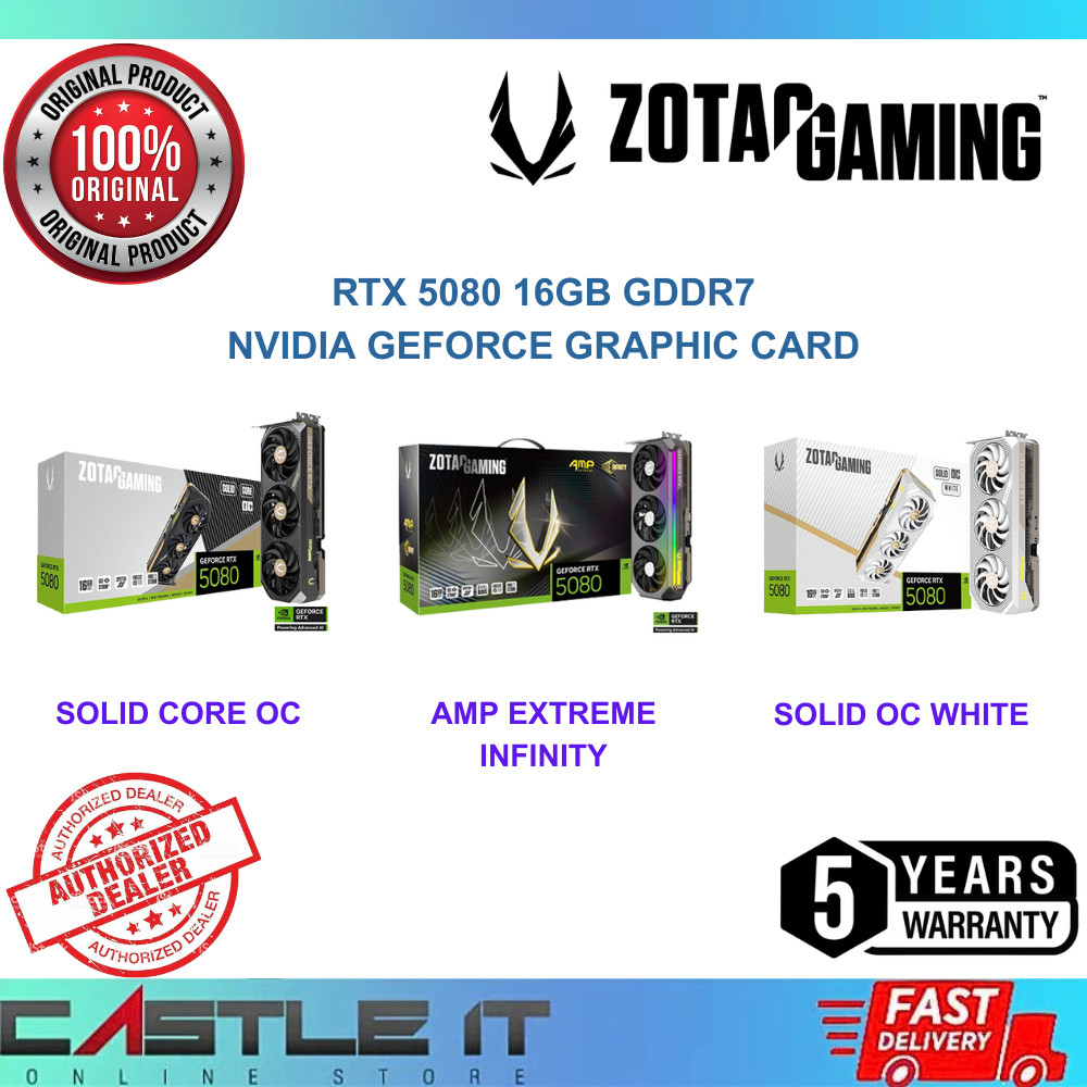 Zotac RTX 5080 AMP Extreme Infinity / Solid Core OC / White 16GB GDDR7 Nvidia GeForce Graphic Card | Shopee Malaysia