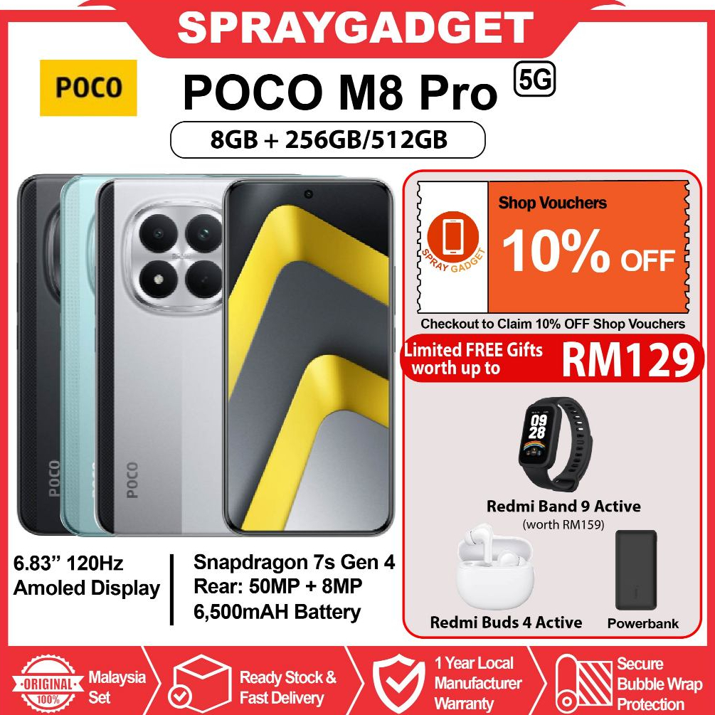 [NEW] POCO M8 Pro 5G (8+256GB/ 8+512GB) 6.83" CrystalRes 1.5K Amoled Display l Snapdragon 7s Gen 4 | Shopee Malaysia