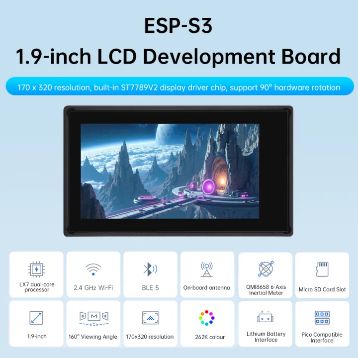 diymore | ESP32-S3 1.9-inch LCD screen WiFi Bt development board 170 × 320 resolution LX7 dual core processor Type-C | Lazada Malaysia