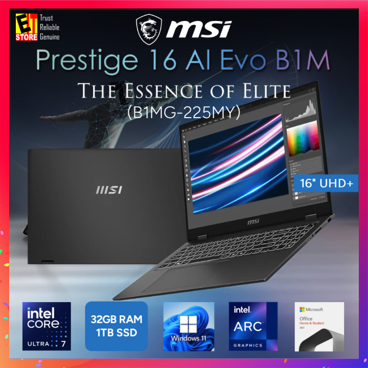 MSI Prestige 16 AI Evo B1MG-225MY (Ultra 7 155H/32GB/1TB SSD/Intel Arc graphics/16" UHD+ OLED / OFF HOME & STUDENT ESD/W11/BAG/ 2Y) Laptop | Lazada Malaysia