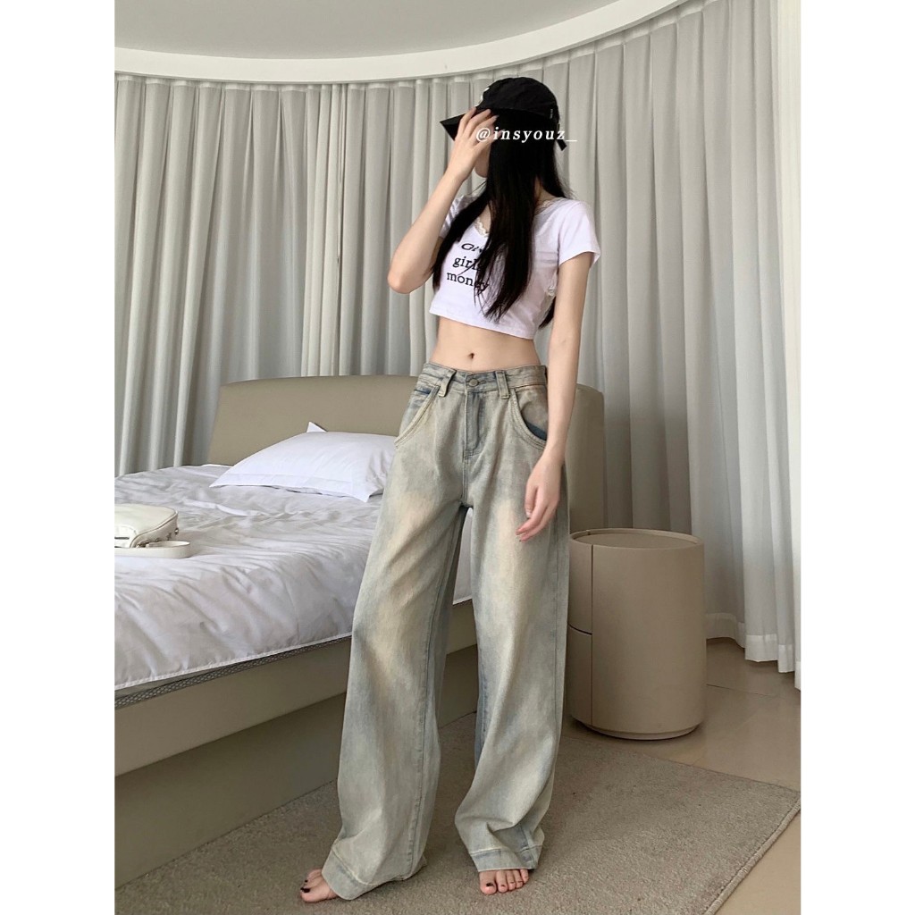 Sweet Light Washed Jeans Mid-Rise Barrel Legs Easy To Match The Outfit Wear It And Look Cool At The End. Real Denim Comfortable 993 | Shopee Malaysia