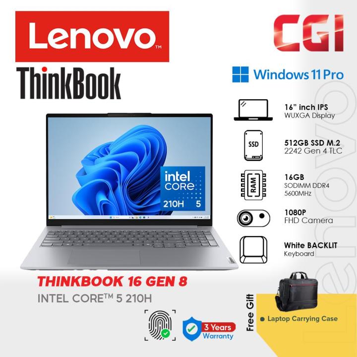 Lenovo 16" ThinkBook 16 Gen 8 Intel Core 5 210H 16GB D5 512GB WUXGA IPS W11P 3Y Onsite with Office