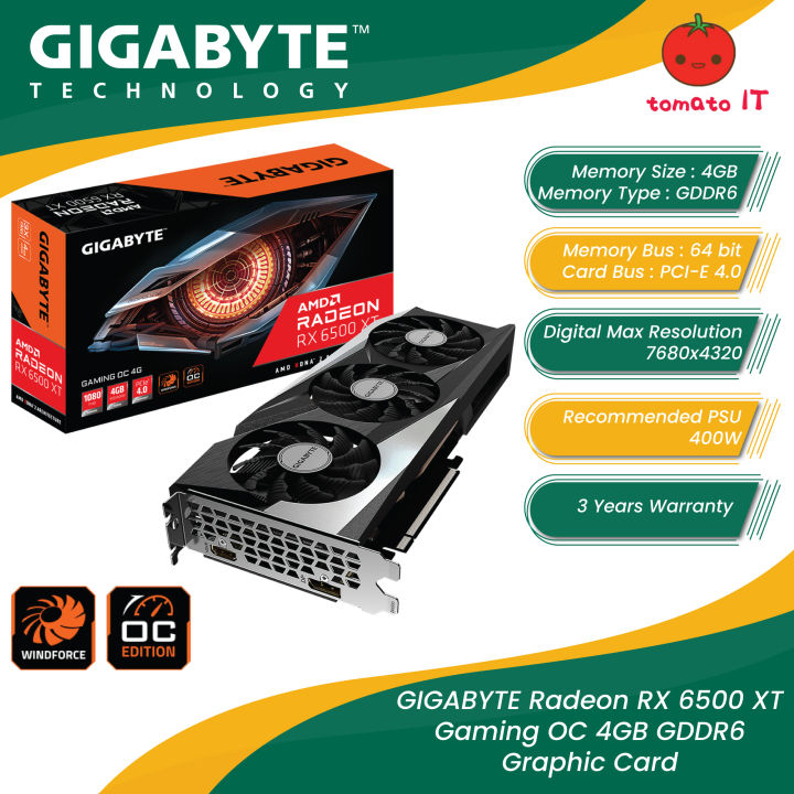 GIGABYTE Radeon RX 6500 XT Gaming OC 4GB GDDR6 Graphic Card - GV-R65XTGAMING OC-4GD | Lazada Malaysia