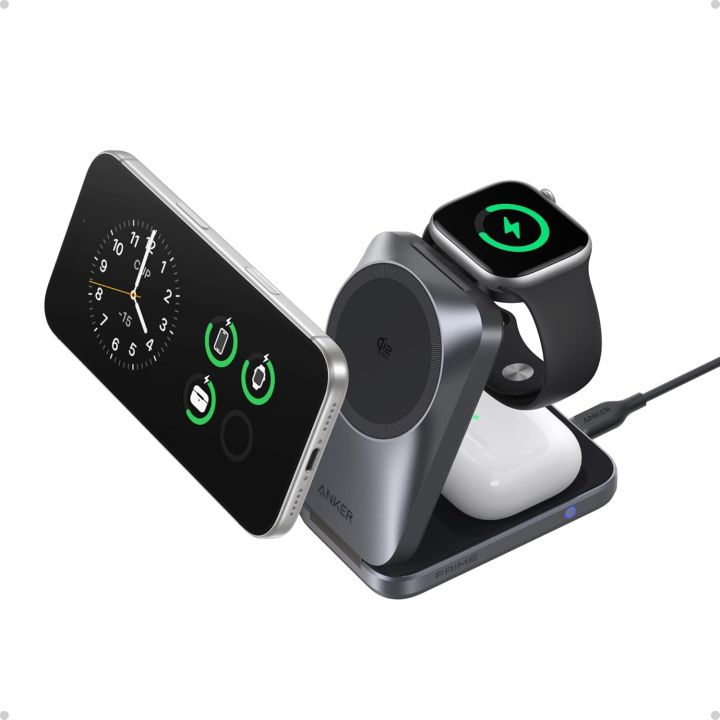 Anker Prime 3-in-1 Charging Station, AirCool Wireless Charger, 25W Qi2.2-Certified Palm-Sized Foldable MagSafe Charger Compatible with iPhone 17, Apple Watch, AirPods | Lazada Malaysia