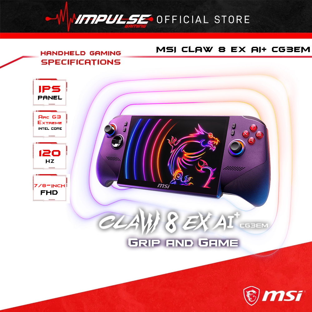 MSI Claw 8 AI+ EX AI+ CG3EM Copilot + PC Handheld Gaming Console - (Intel Arc G3 Extreme, BT6, Wifi 7, Win 11, 80Hrs) | Shopee Malaysia