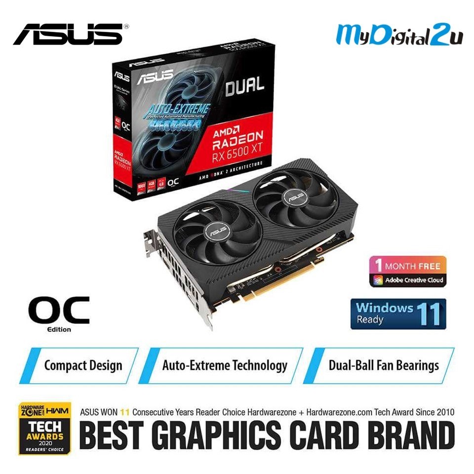 ASUS AMD Radeon RX 6500 XT DUAL V2 4GB GDDR6 GRAPHICS CARD ( DUAL-RX6500XT-O4G-V2 ) | Shopee Malaysia