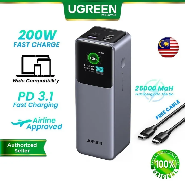UGREEN 200W 130W 100W 300W Nexode PowerBank 25000mAh 20000mAh 48000mAh PD 3.1 Laptop Super Fast Charging SFC 2.0 Portable Charger Battery Pack Smart Display for iPhone 17 16 Pro Max Samsung S25 Ultra Xiaomi Huawei Vivo Oppo Honor MacBook Dell Laptop | Laz