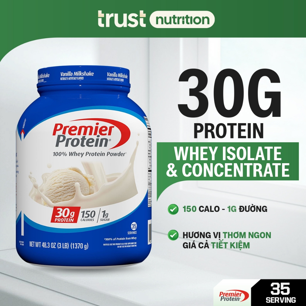 Bột tăng cơ Premier Whey Protein, 3Lbs, Vanilla Milkshake, hỗ trợ kiểm soát cân nặng | Shopee Việt Nam
