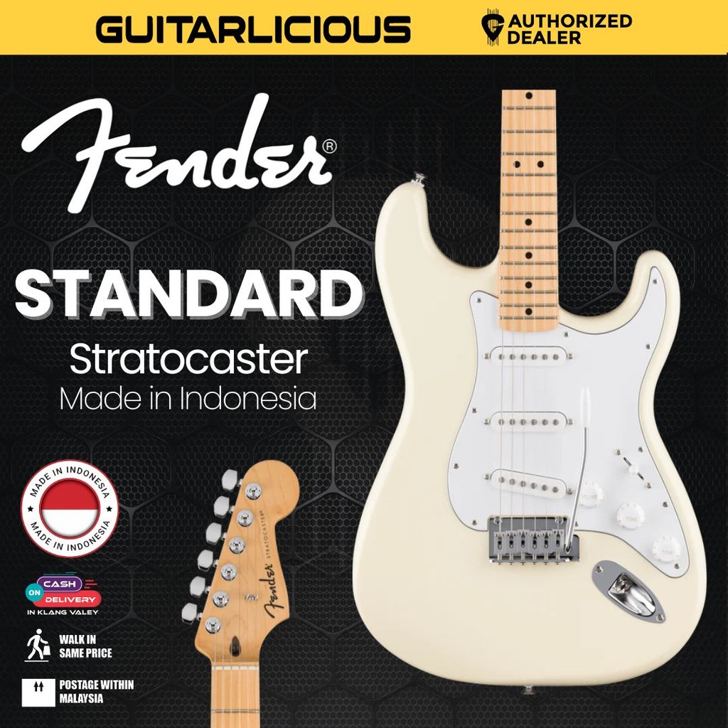 Fender Standard Stratocaster Electric Guitar, Maple FB, Olympic White | Shopee Malaysia