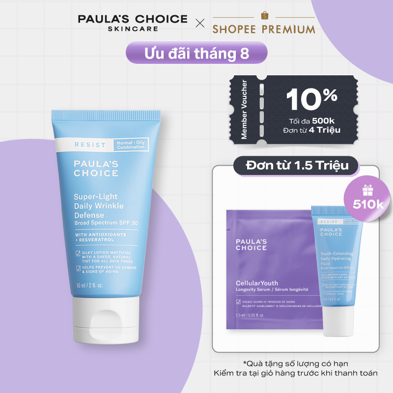 Kem chống nắng nâng tone cấp ẩm Paula's Choice Resist Super-Light Daily Wrinkle Defense Broad Spectrum SPF 30 60ml 7760