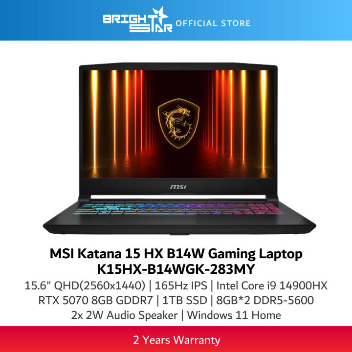 MSI Katana 15 HX B14WGK 283 (15.6" QHD IPS 165Hz/i9-14900HX/16GB DDR5/1TB SSD/RTX5070/Win11/2Y) - K15HX-B14WGK-283MY | Lazada Malaysia